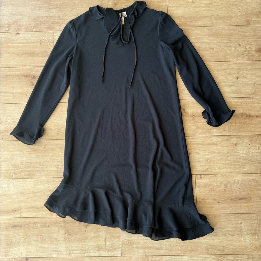 Vintage 70s Mary Martin Rainbow CA Black Sheer Asym Ruffle Dress Boho